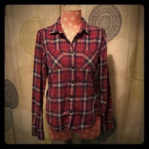 Red white blue button up flannel